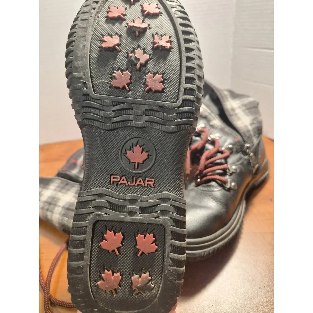 Pajar Canada‎ Women's Winter Combat Boots Black Plaid Leather Size 7-7.5 Flaw